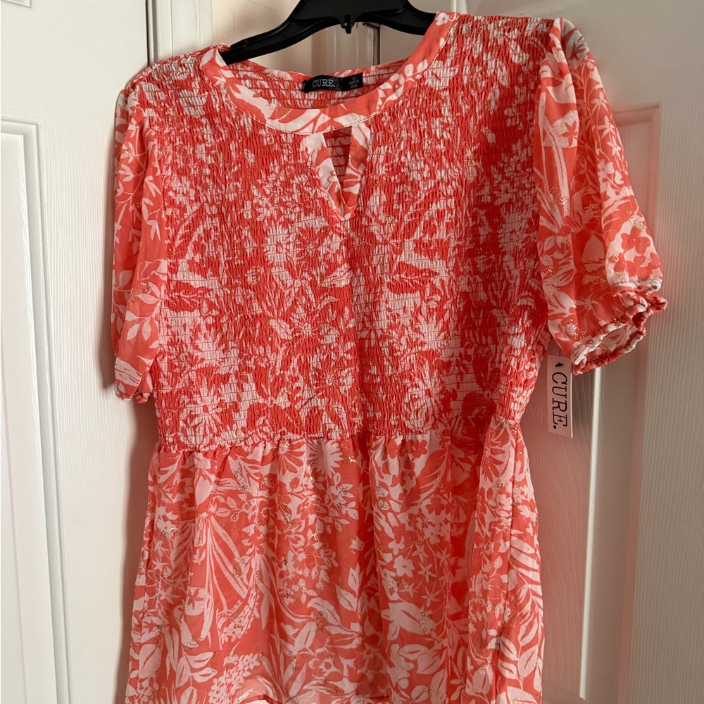 Coral Flutter Sleeve Tie Front Blouse